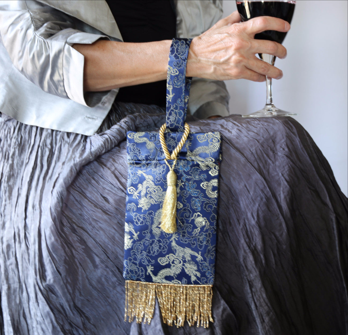Navy and gold evening bag shop